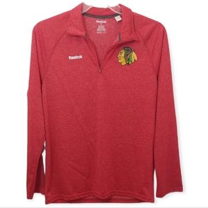 Reebok Chicago Blackhawks Logo Men's Size Medium Quarter Zip Pullover Top Shirt
